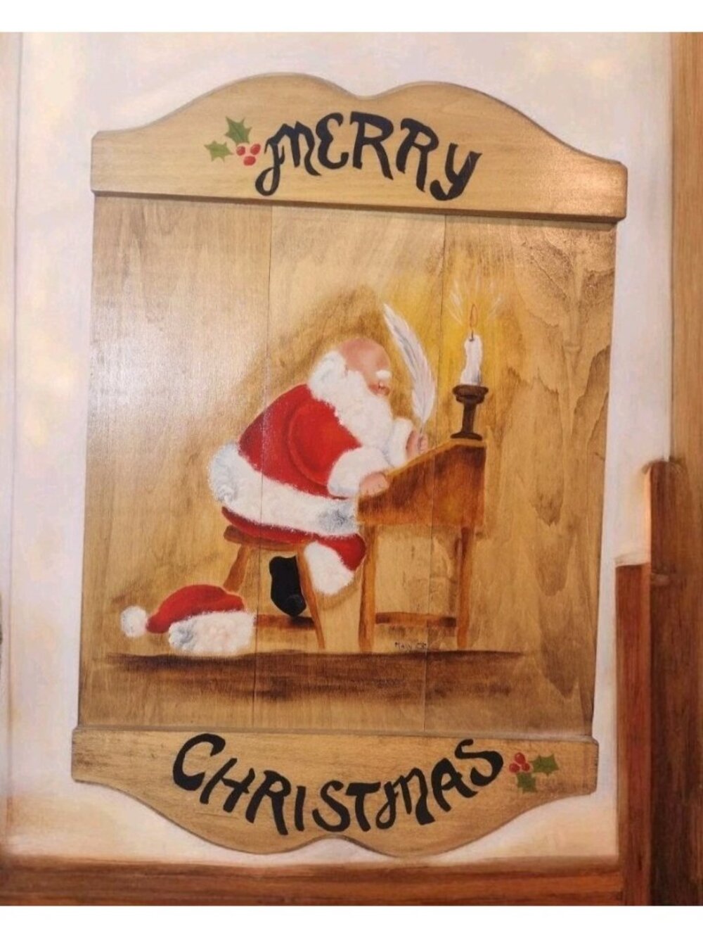 Handmade Santa Claus Wood Plaque Christmas Wall Decor Holiday 18x12 Vintage